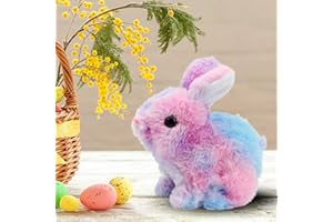 Easfan Easter Rabbit Pink Plush Jumping Spotted Rabbit Talking Hopping Ears Nose Moving Educational Plush Toy Singing Shaking Glowing Interactive Toy Electric for Toddlers Kids