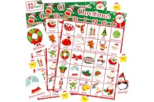 YEGEER Christmas Bingo Game Card for 32 Players, Party Favor for Kids Adults, Family School Classroom Games Activities