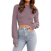 ZESICA Women's Spring Mock Neck Cropped Sweaters 2026 Long Sleeve Soft Ribbed Knit Pullover Jumper Tops