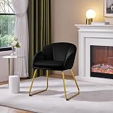 Yaheetech Velvet Tub Chair Vanity Chair with Golden Metal Legs Black view 9