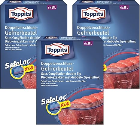 Toppits Double Zip Bag 8l 33 X 38 Cm Pack Of 3 X 6 Bags Amazon De Kuche Haushalt
