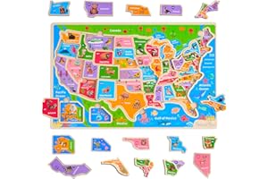 Montessori Mama USA Map Wooden Puzzle, Puzzles for Kids Ages 4-6 Educational Toys for 4 Year Old Kids Puzzles Ages 5-8 Landmarks, Animals, Capitols and States