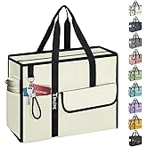 BALEINE Large Utility Tote Bag with Reinforced Bottom, Multi Pockets Foldable Tote Bag for Nurse, Travel, Work