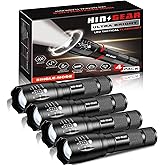 HinsGEAR 1 Mode Flashlights 4 Pack, SL2000 Bright Zoomable LED Tactical Flashlight High Lumens, Water Resistant Portable Pock