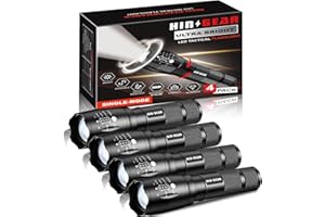 HinsGEAR 1 Mode Flashlights 4 Pack, SL2000 Bright Zoomable LED Tactical Flashlight High Lumens, Water Resistant Portable Pock