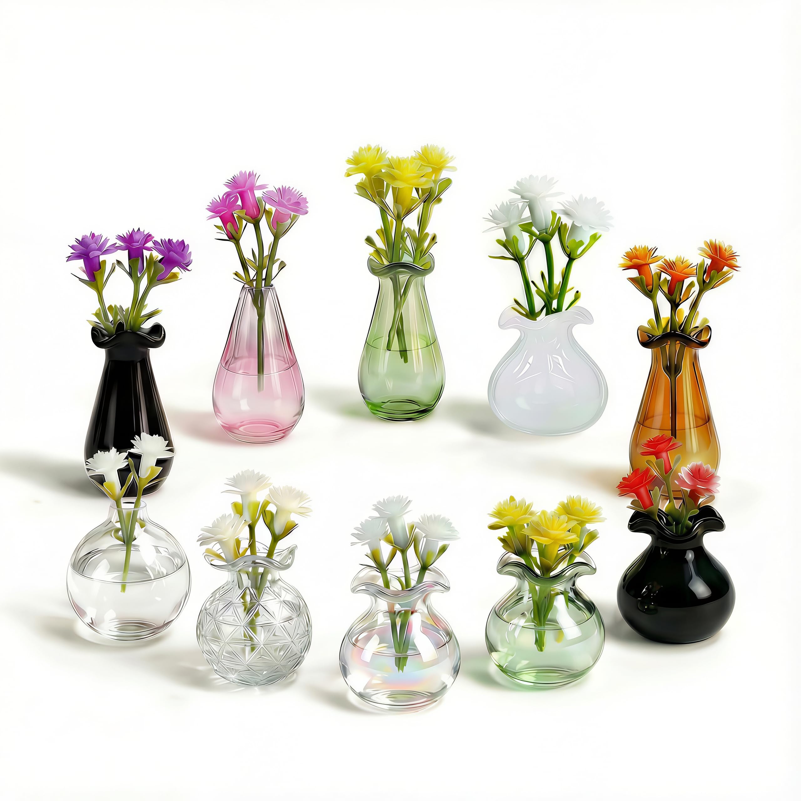 Photo 1 of 10-Pack Magnetic Mini Glass Vases Set with 30+ Flowers – Slam-Proof Strong Magnet for Fridge, Locker & Office Decor – Crystal Clear Bud Holders for Propagation for Women