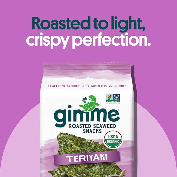 GIMME SEAWEED ORGANIC PREMIUM ROASTED SEAWEED SNACKS, TERIYAKI, 10G SHARING PACK (SINGLE) KETO, VEGAN, GLUTEN-FREE, GREAT SOURCE OF OMEGA3S AND IODINE HEALTHY ON-THE-GO SNACK FOR KIDS AND ADULTS
