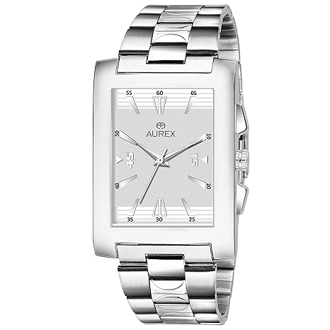 Aurex Analouge White Dial Watch Water Resistant Silver Color Strap Watches for Mens/Boys (AX-GSQ150-WHC)