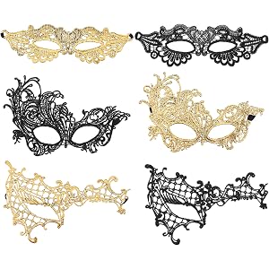 Yuanan 6Pcs Half Masquerade Masks for Women, Black and Gold Masquerade Mask for Masquerades Party