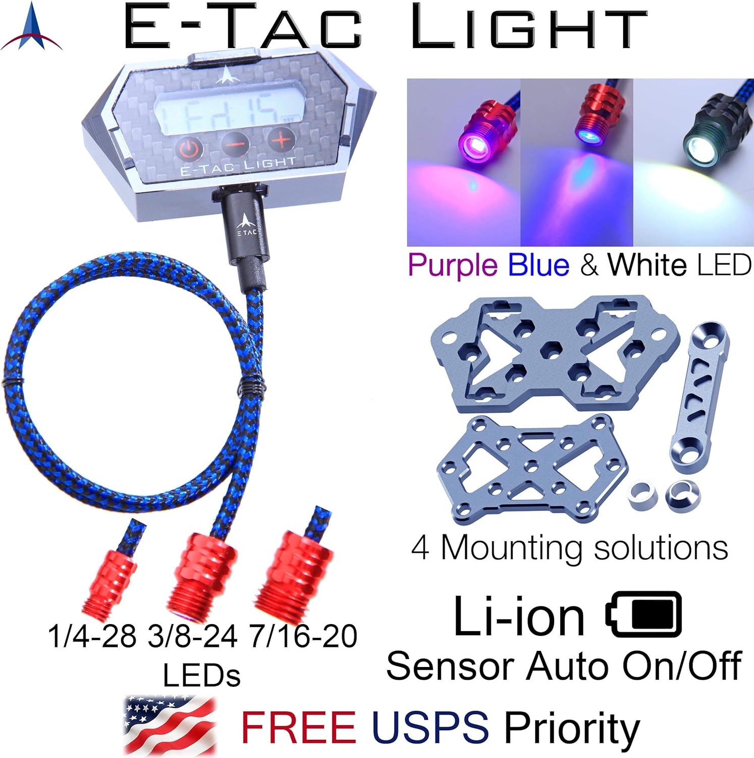 ETac Light Compound Bow Sight Light 1/4 3/8 7/16 15 Level