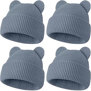 ZUPPAD 4 Pack Baby Toddler Beanie Hat with Bear Ears，Soft Knitted Winter Skull Cap for Kids Cute Solid Color Set46