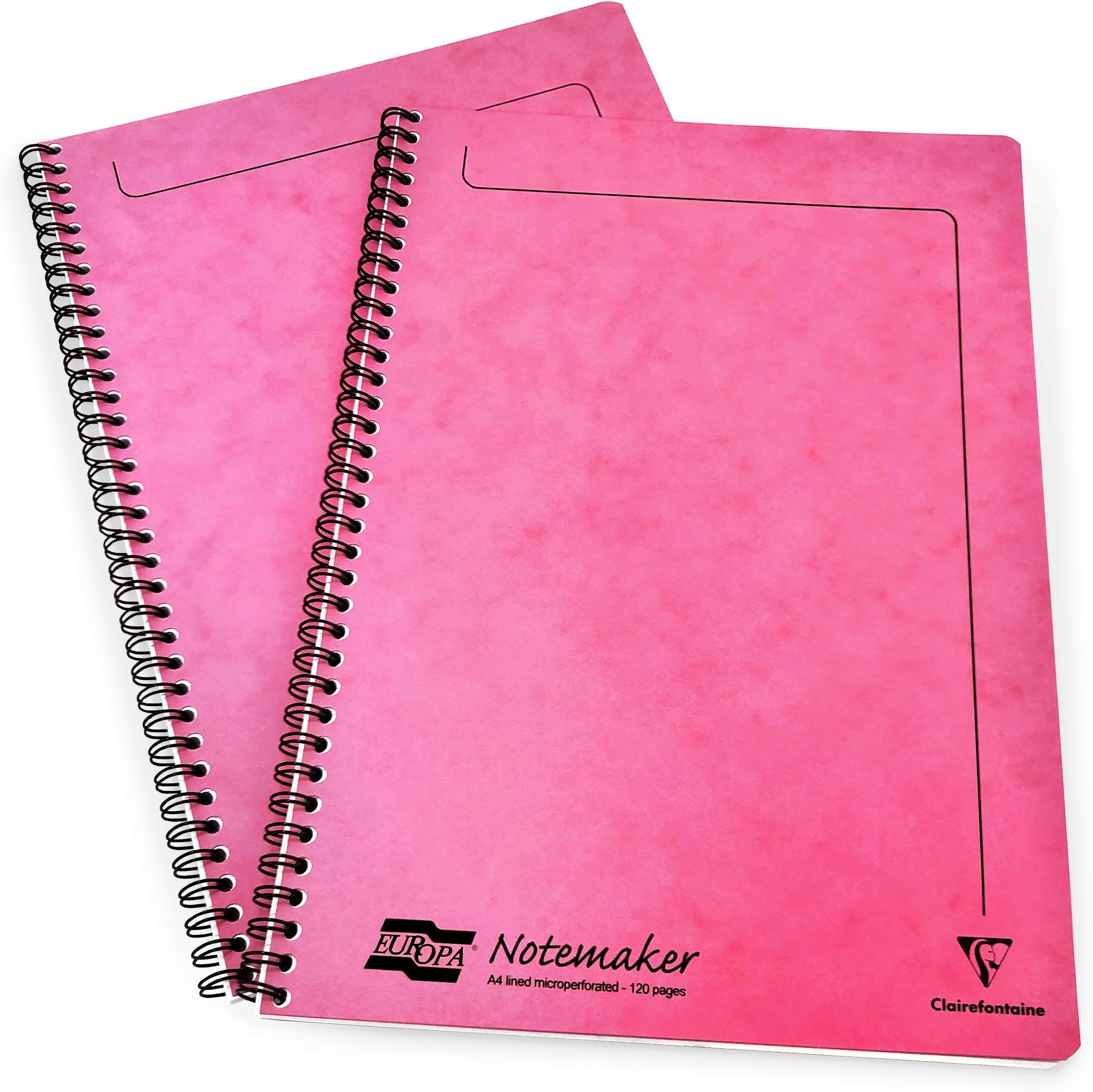 Clairefontaine Europa Notemaker Notebook - A4-90gsm - 120 Ruled Pages - Pink Cover - Pack of 2