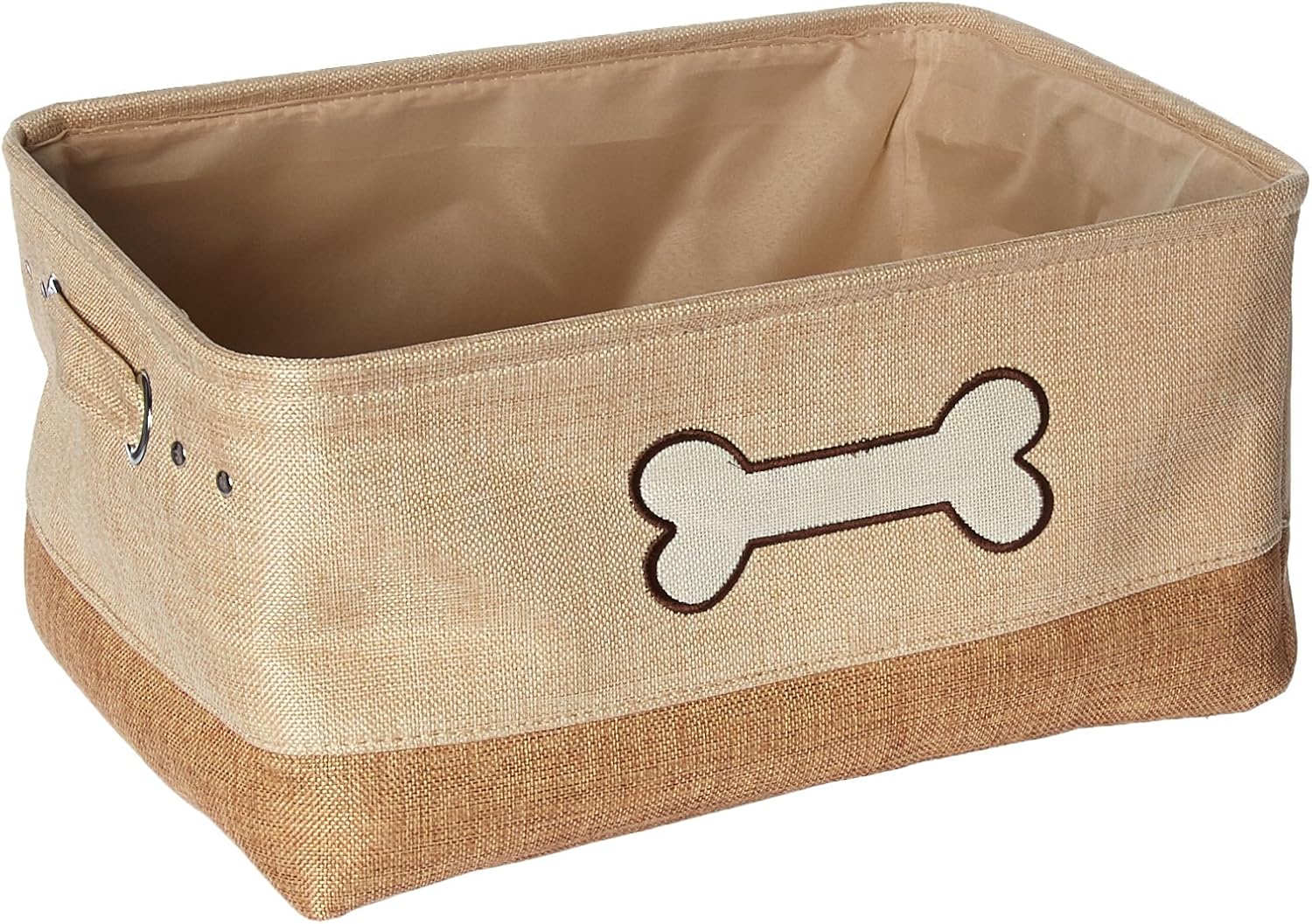 Winifred & Lily Pet Toy and Accessory Storage Bin, Organizer Storage Basket for Pet Toys, Blankets, Leashes and Food in Embroidered Dog Bone, Beige/Brown