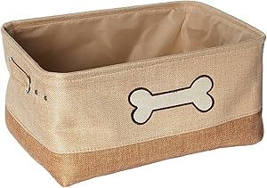 Winifred & Lily Pet Toy and Accessory Storage Bin, Organizer Storage Basket for Pet Toys, Blankets, Leashes and Food in Embroidered Dog Bone, Beige/Brown