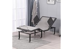 ESHINE Adjustable Bed Frame with Wireless Remote, Head and Foot Incline, Adjustable Leg with Wheel, Bed Rail, Nursing Bed Base