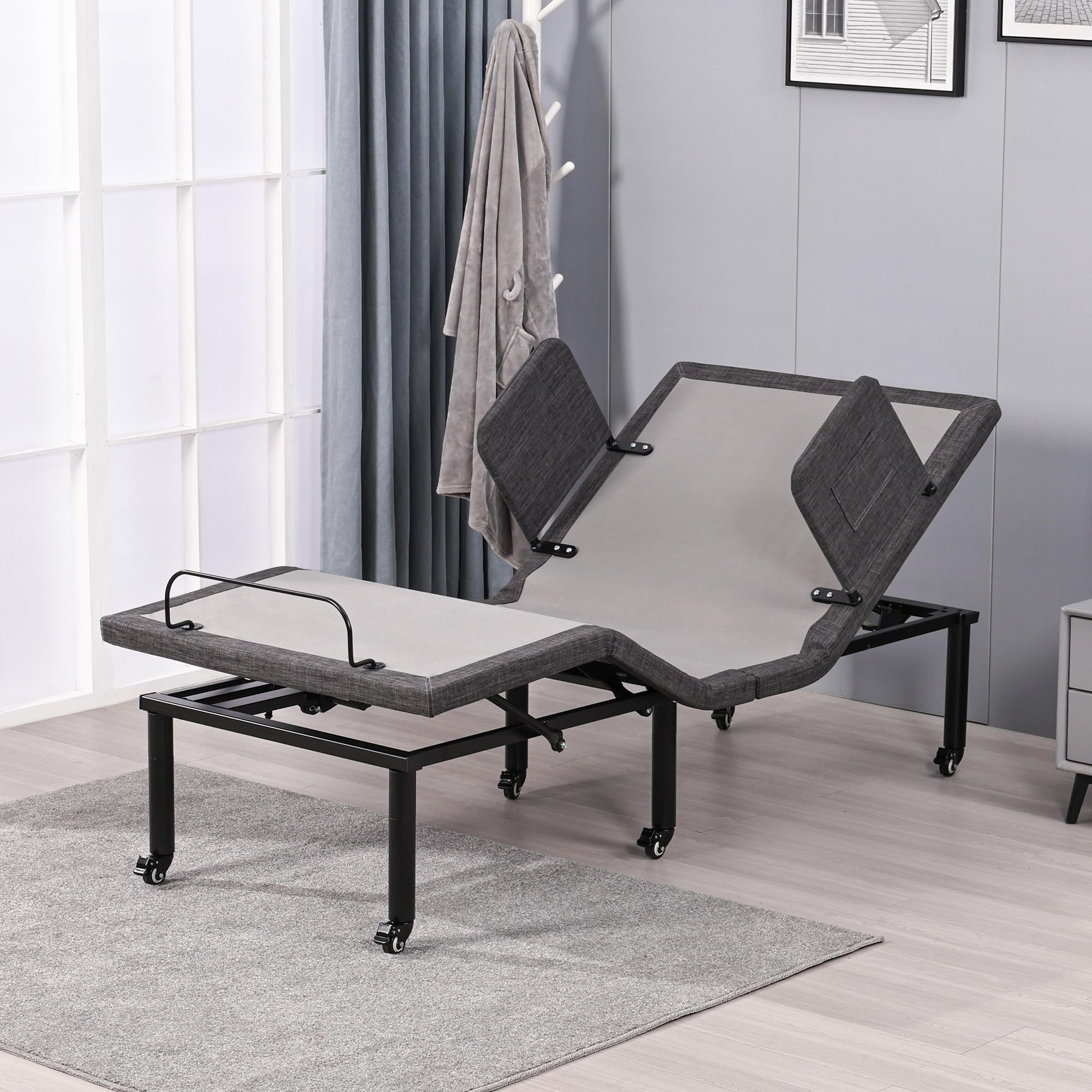 Photo 1 of ******STOCK PHOTO REFERENCE ONLY******ESHINE Adjustable Bed Frame with Wireless Remote, Head and Foot Incline, Adjustable Leg with Wheel, Bed Rail, Nursing Bed Base