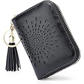 APHISON RFID Credit Card Holder Zipper Card Case Keychain Small Wallet for Women 1927 BLACK