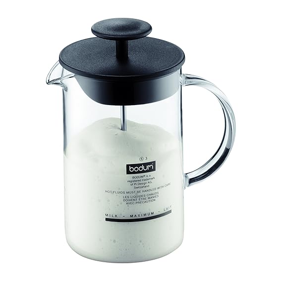 Bodum 1446-01 Milchschäumer mit Glasgriff Latteo, schwarz
