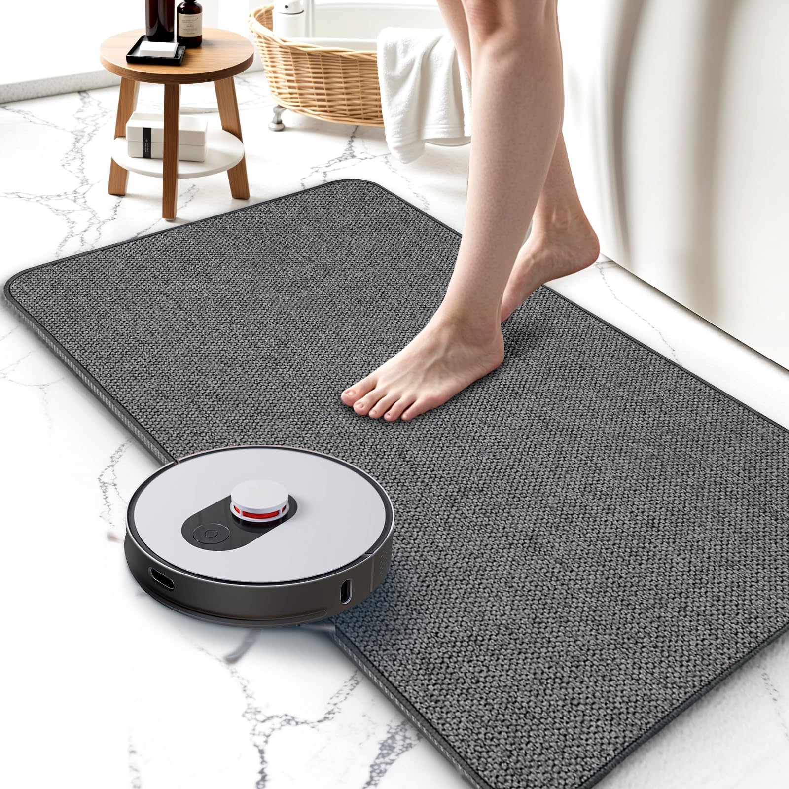 Upgraded Bath Mat 19x30Inch, Thin Bath Mats Rugs with Rubber Backing Non-Slip, Absorbent,Quick Dry Machine Washable, Home Decor Accessories Cozy Cloth Bathroom Rugs fit Under Door/Sink/Tub-Dark Grey