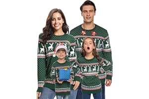 Cowasto Mens Crewneck Christmas Sweater Family Matching Sets Knitted Sweater Pullover