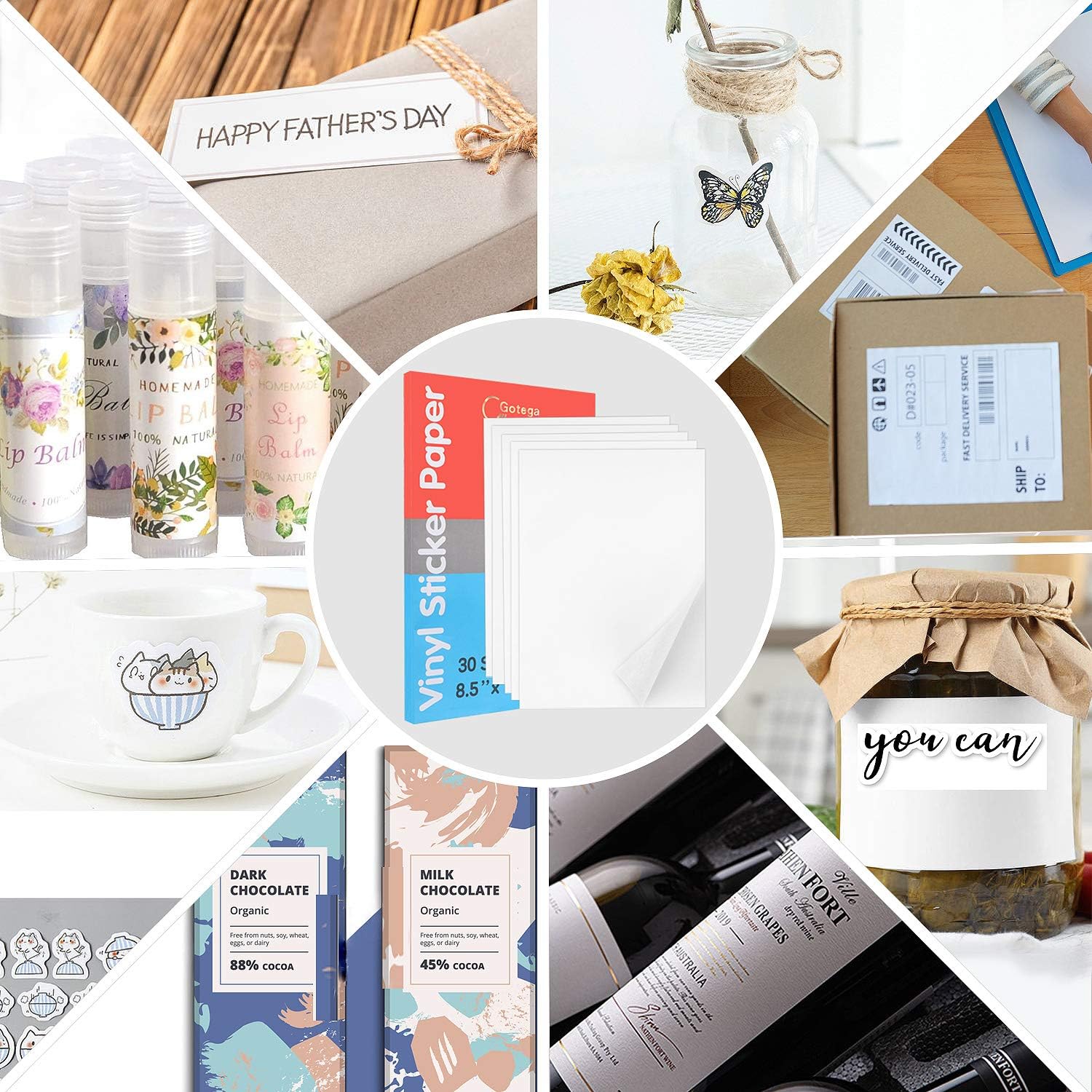 Sticker Paper for Inkjet Printer 30 Sheets Vinyl Sticker Paper Glossy Waterproof - Size 8.5''x11" A4 - Inkjet & Laser Printer: Office Products