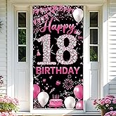 PHXEY 18th Birthday Decoration for Girls, Happy 18th Birthday Backdrop Banner Hot Pink, Fabric 18 Year Old Birthday Party Yard Sign Photo Booth Props Door Decor Supplies, Indoor Outdoor(3 x 6.1ft)