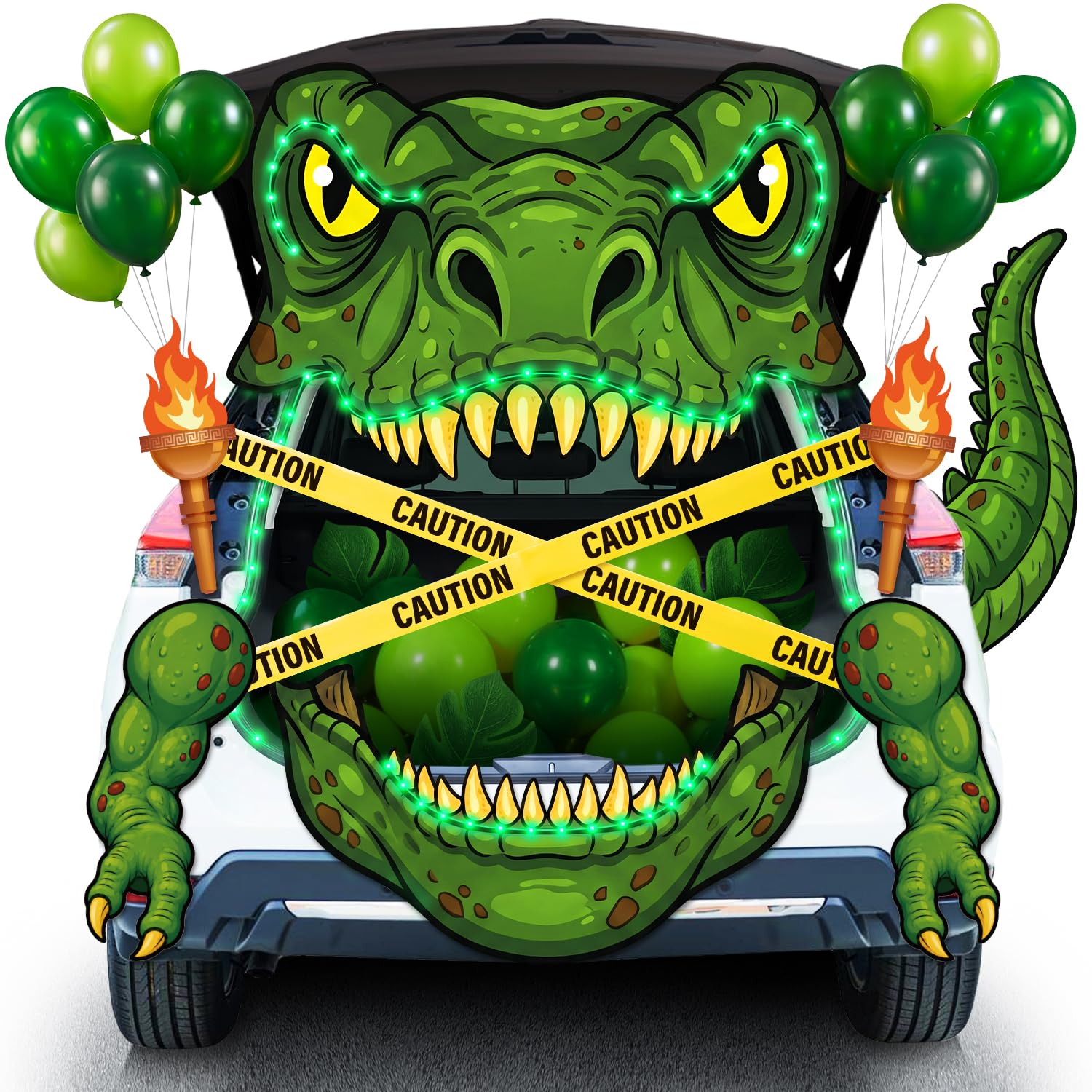 Trunk or Treat Car Decorations Kit, Dinosaur Trunk or Treat Car Decorations | Includes Caution Warning Tape, Balloons, Dinosa
