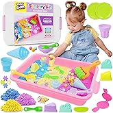 SMILESSKIDDO Sensory Bin - Baking & Ice Cream Making Set with 3.3lb Play Sand Kit, Waffle Cake Molds and Sand Tools, Ice Cream Toy Shop, Gifts for Girls & Boys