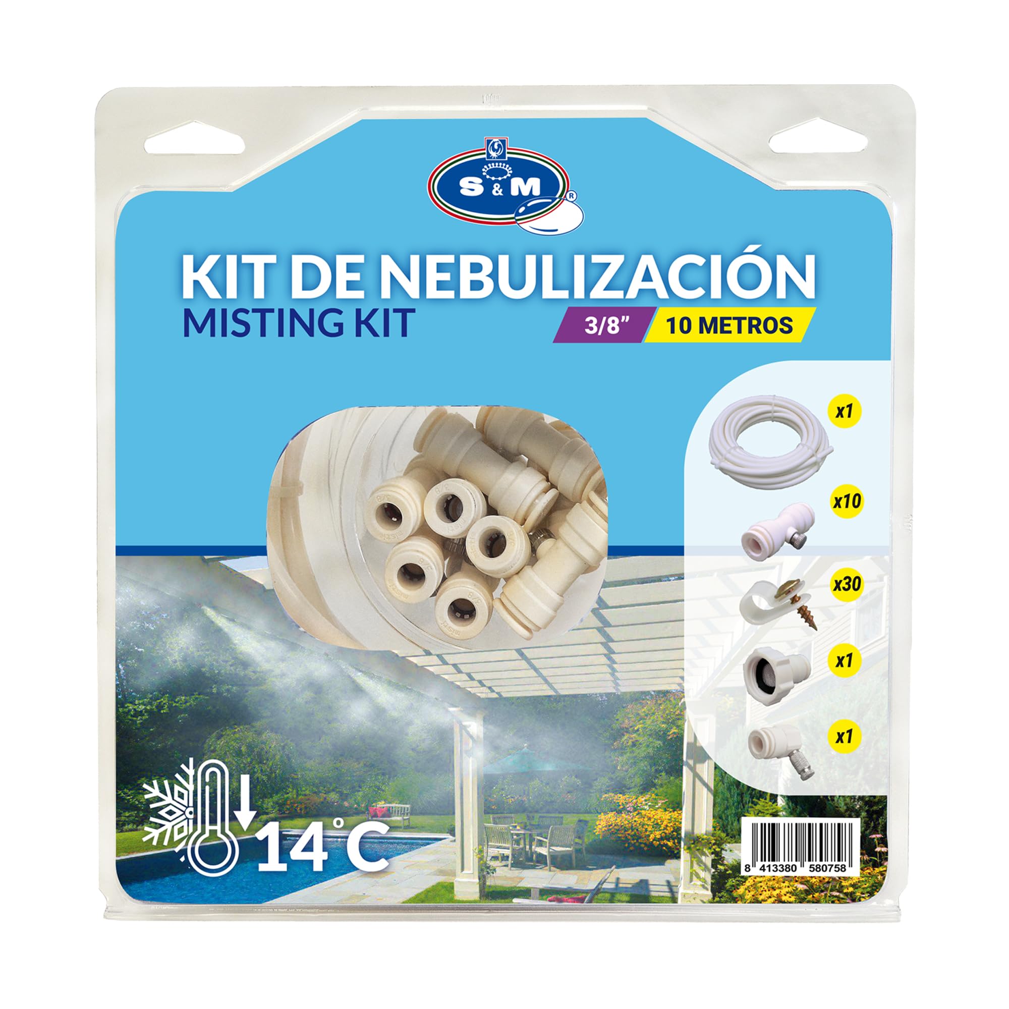 's & m 580758 – Kit 10 meters nebulización 3/8-10 Nozzle Set, 8 x 28 x 28 cm, Beige
