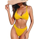 ZAFUL Women Bikini Sets Criss Cross Back Bathing Suit Knot Front Two Piece Swimwear Thong Cheeky Swimsuit Set