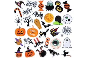 YLOLUL 32 Pieces Halloween Iron on Patches Boo Pumpkin Bat Ghost Sew on Embroidered Applique Repair Patch DIY Crafts Festive Gifts for Clothing Hat Shirt Bag Jeans DIY Decorations