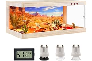Royxen Tempered Glass Reptile Enclosure,Reptile Tank with Wodoen Mesh Top and Lockable Design,79 Gallon Bearded Dragon Tank for Lizard Gecko Tortoise Snake Habitat,48" x 20" x 20",Oak