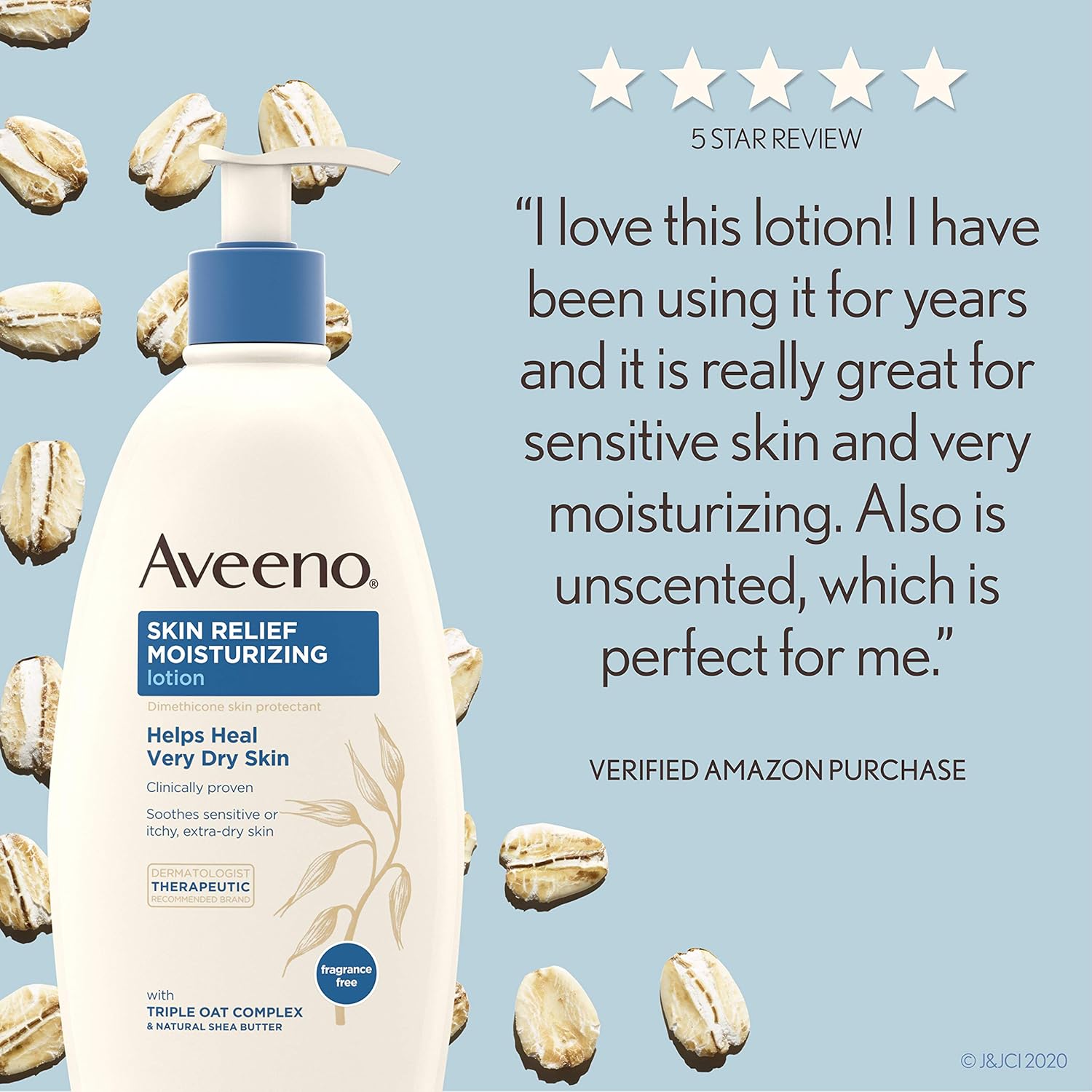 Aveeno Skin Relief Fragrance-Free Moisturizing Lotion for Sensitive Skin, with Natural Shea Butter & Triple Oat Complex, Unscented Therapeutic Body Lotion for Itchy, Extra-Dry Skin, 18 fl. oz: Beauty