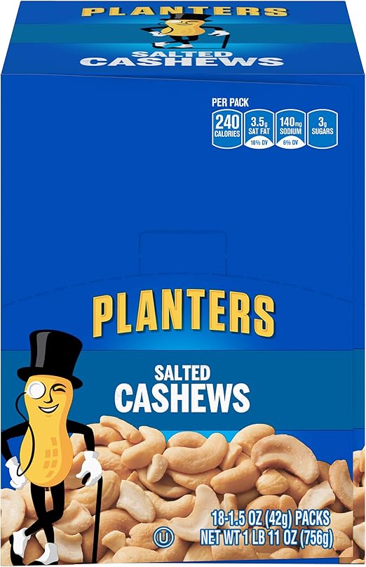 Planters Cashews, Salted, 1.5oz. Pouches (Count of 18) Amazon.ca Grocery