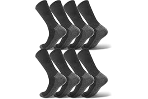 Ycets Crew Socks for Men,Black Grey Hiking Running Work Cotton Socks Tube Long Boot Cotton Cushion Casual Breathable,8 Pairs