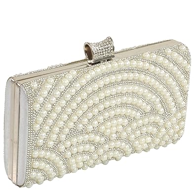 24X7 Emall Womens Clutch (Pearl Diamond Silver,Premium Pearl Diamond Silver Two Sided)