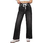 luvamia Wide Leg Jeans Woman High Waisted Trendy Drawstring Stretchy Denim Pants Relaxed Fit Trouser Jeans