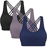 MIRITY Strappy Sports Bra for Women - Padded Seamless Support for Yoga Gym Workout Fitness Pack of 3