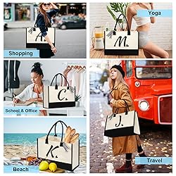 shenee Initial Canvas Tote Bag, Personalized Beach