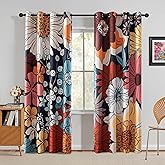 MYSKY HOME Boho Floral Blackout Curtains 84 inch Long for Living Room Thermal Insulated Privacy Protect Noise Reduction Black Out Flower Pattern Grommet Drapes for Dining Room Bedroom, 2 Pcs, 52" Wide