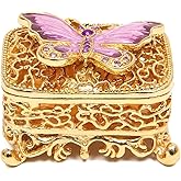 QIFU Hand Painted Butterfly Jewelry Box, Enameled Trinket Box Hinged, Unique Gift for Family