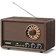 LEOTEC AM FM Radio,Retro Wood Table Radio,Portable Bluetooth Speaker Plug in Wall,Best Reception with AUX,Headphone Jack,Great for Home,Outdoor,Brown