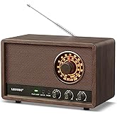 LEOTEC AM FM Radio,Retro Wood Table Radio,Portable Bluetooth Speaker Plug in Wall,Best Reception with AUX,Headphone Jack,Bass Control,Great for Home,Outdoor,Brown