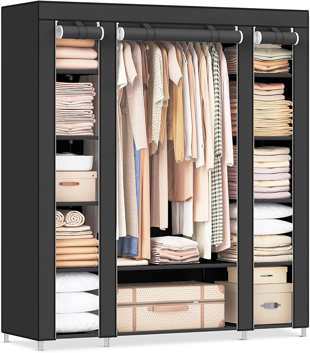 SONGMICS Fabric Wardrobe Portable Wardrobe 12 Compartments 45x150x175 cm