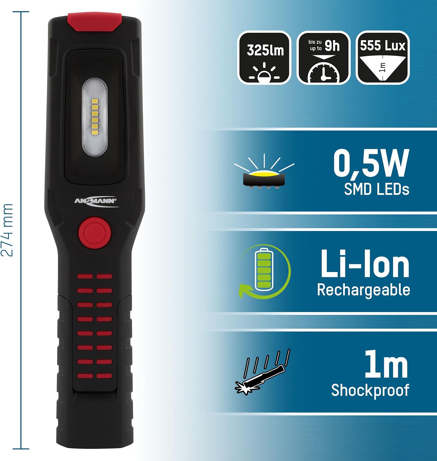 WL IL300R Torch, Black/Red, 27.4 x 6.4 x 4 cm - Image 3