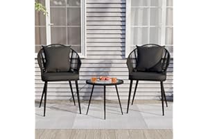 DYHOME 3 Piece Handmade Rope Crochet Bistro Set, Anti Aging Outdoor Chair and Side Table Set, Outdoor Furniture for Patio, Pool, Deck, Black