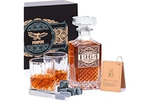 PONPUR 1964 60th Birthday Gifts For Men Dad, 1964 Laser Whiskey Decanter Set with Gift Box, Anniversary Bday Gift Ideas for Him Husband, 60 Years Decorations, Whiskey Glasses & Whisky Stones Inc.