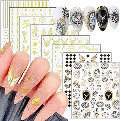 Gold Nail Art Stickers, Wave Line Chains Flame