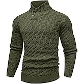 KAVIANA Men's Dressy Cable-Knit Sweater Buttoned Mock Neck Pullover for Fall & Winter, S-5XL