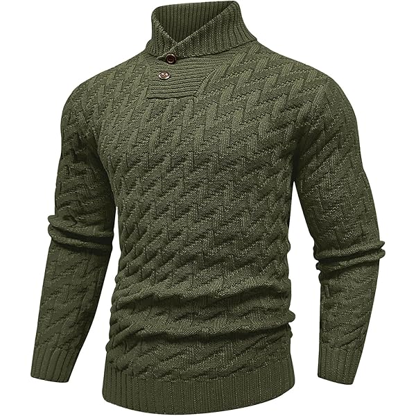 Gafeng Mens Mock Neck Pullover Sweater Casual Slim Fit Cable Knit